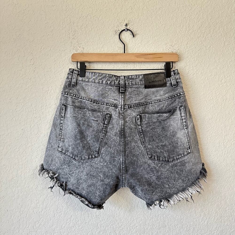 One Teaspoon Grey Acid Wash High-Rise Cutoff Jean Shorts - Picture 2 of 12